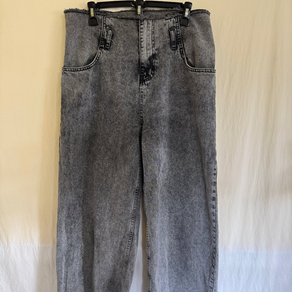 Women's Fast Perry Fashions Black Charcoal Wash Jeans Wide Leg Baggy Size XL